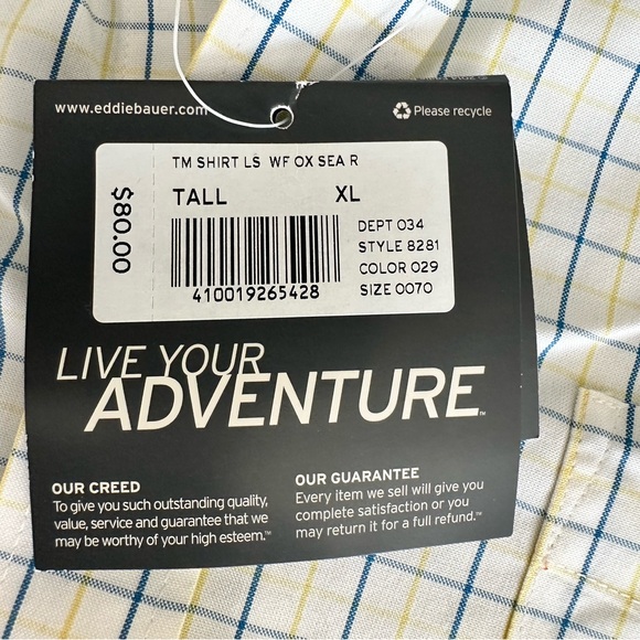 Eddie Bauer Men's White Checked Wrinkle Free Relaxed Fit Button Down Shirt, TXL - Picture 6 of 10